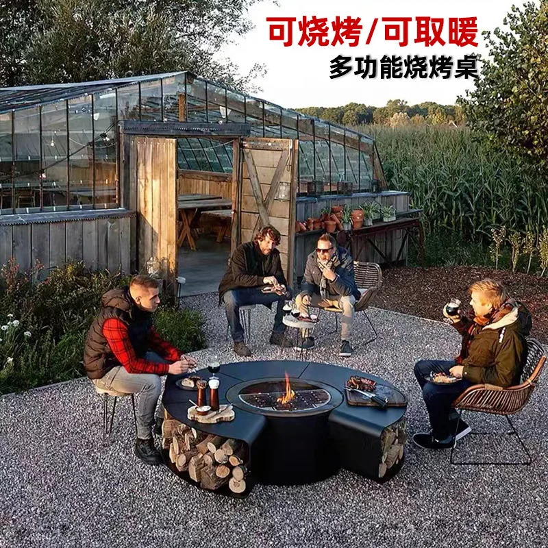 Outdoor wood-burning fireplace European-style homestay furniture Dining Garden bonfire basin Garden barbecue table heating oven