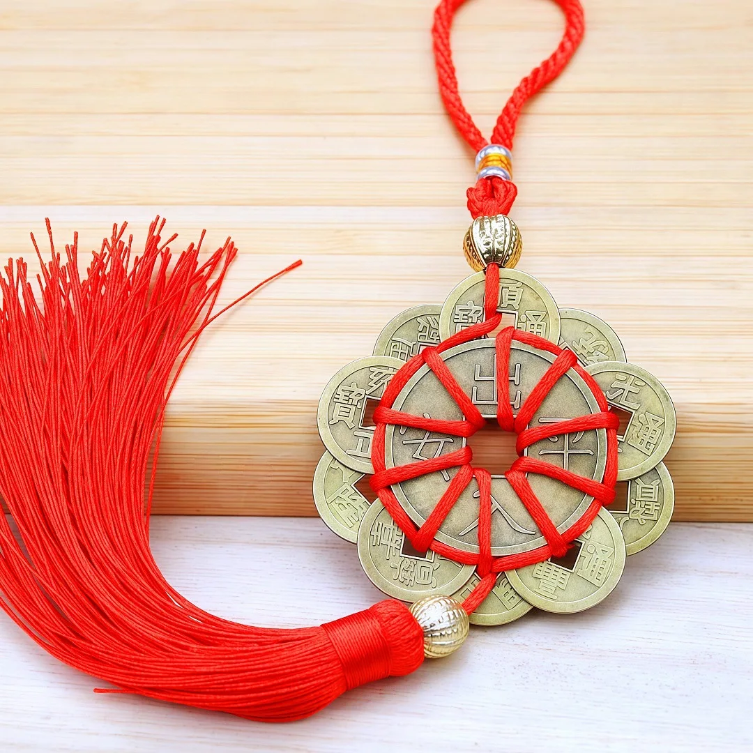 Feng Shui Mystic Knot Chinese Lucky Coins Cures Home Career Health Wealth Room Decor Wall Hanging Decoration Home Supplies