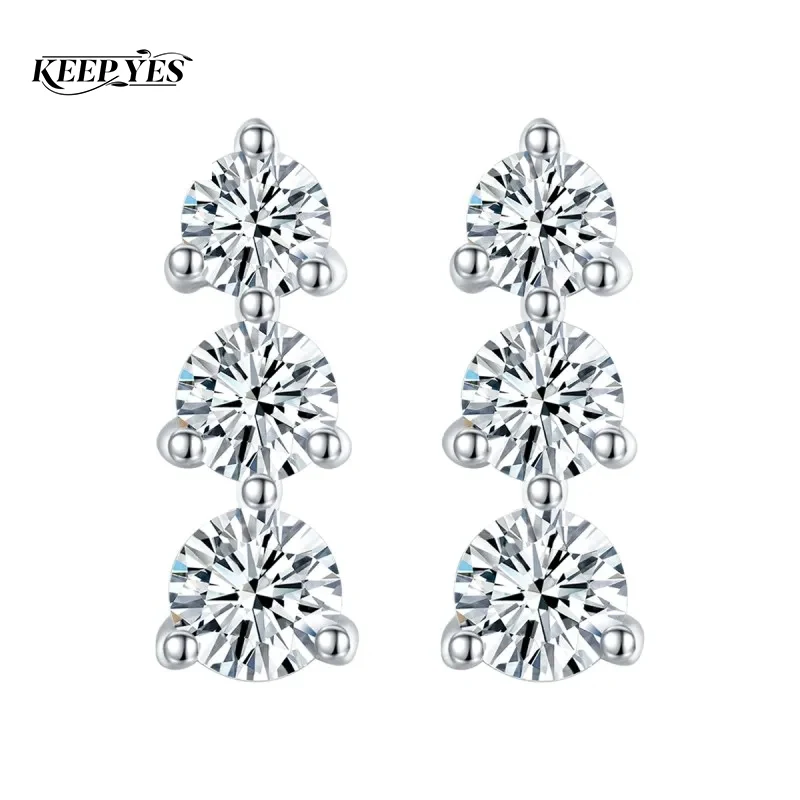

Серьги-гвоздики KEEP YES с 3 круглыми камнями из муассанита общим весом 0,43 карата для женщин, из стерлингового серебра 925 пробы, ювелирные изделия высокого качества, проходят тест на подлинность бриллианта