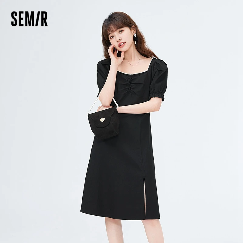 

SEMIR Dress Women Collar Puff Sleeves Split 2022 Summer New Gentle Wind Elegant Dresses French Temperament