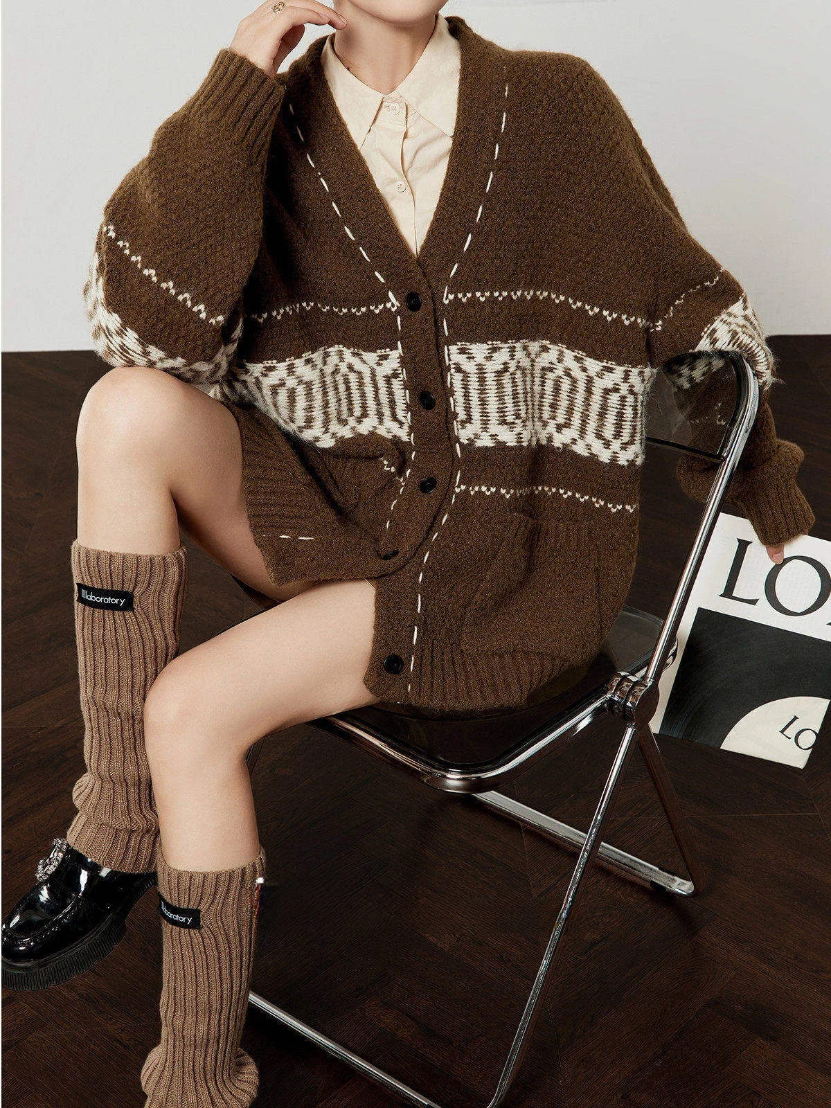 

Свободный вязаный кардиган с V-образным вырезом в стиле милитари для женщин, модный осенне-зимний теплый повседневный свитер в полоску