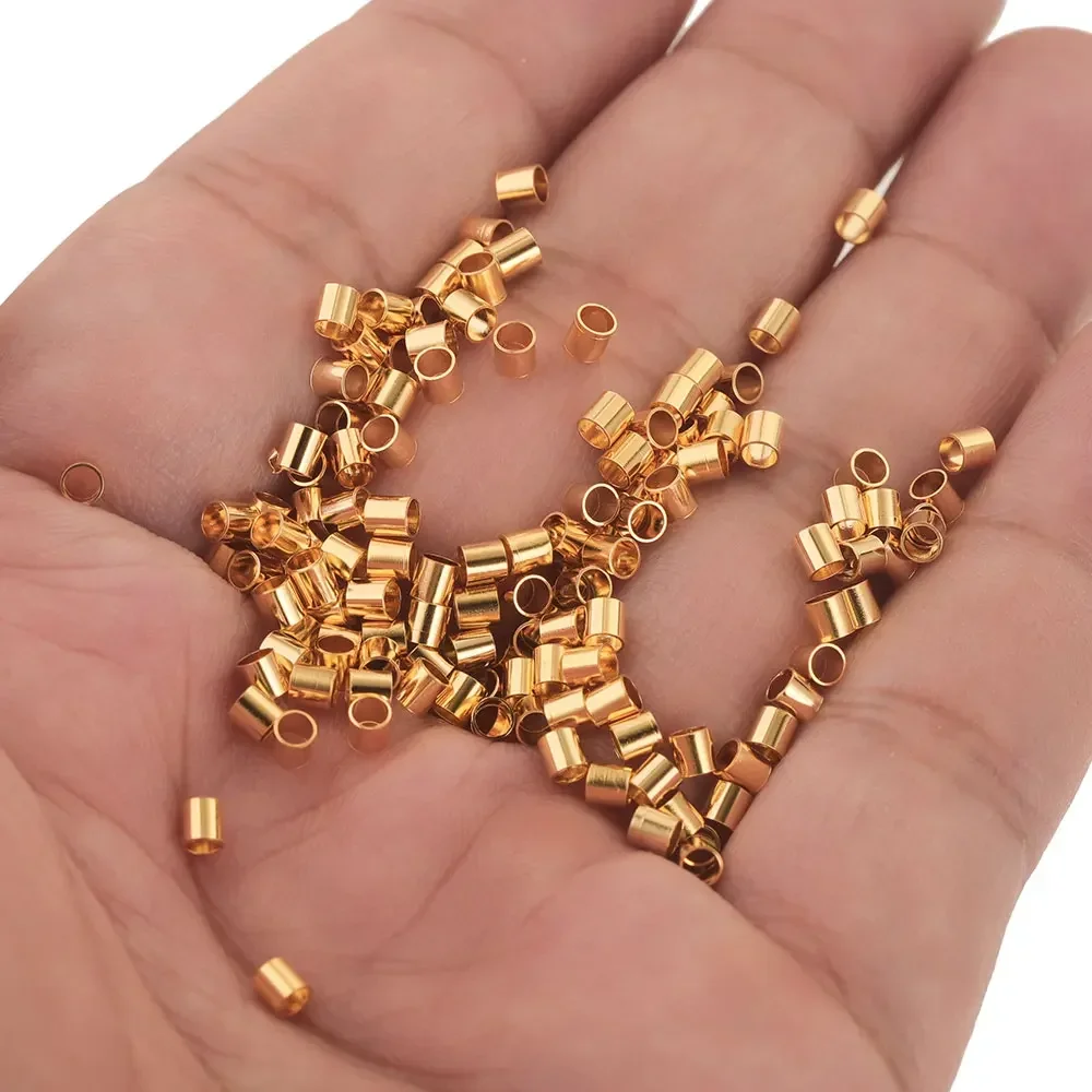 200pcs Stainless Steel Beads Tube Crimp End Beads Clip Foldover Stopper Spacer Bead for DIY Jewelry Making Supplies Findings