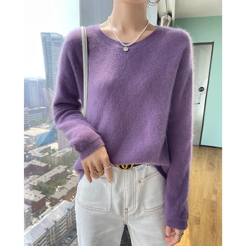 Fashion 100% Wool Ladies Winter Sweater Ladies Round Collar Long Sleeve Knitted Women Knit Pullover Women\'s Sweater