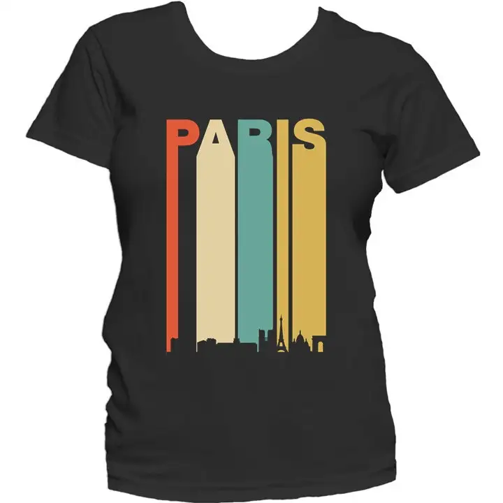 Women's Paris T Shirt Retro 1970's Style France Cityscape Downtown Skyline by Really Awesome