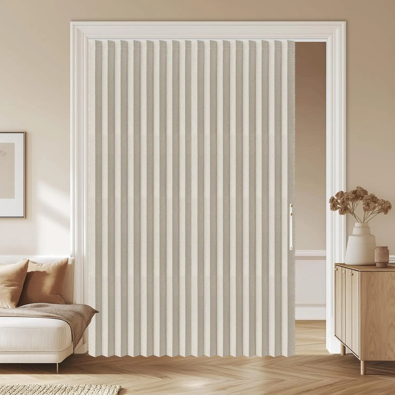 

100% Blackout Accordion Door Curtains Magnetic Closure for Bedroom Doorway Curtain Sets with Tracks, 72W x 79L, Cream White