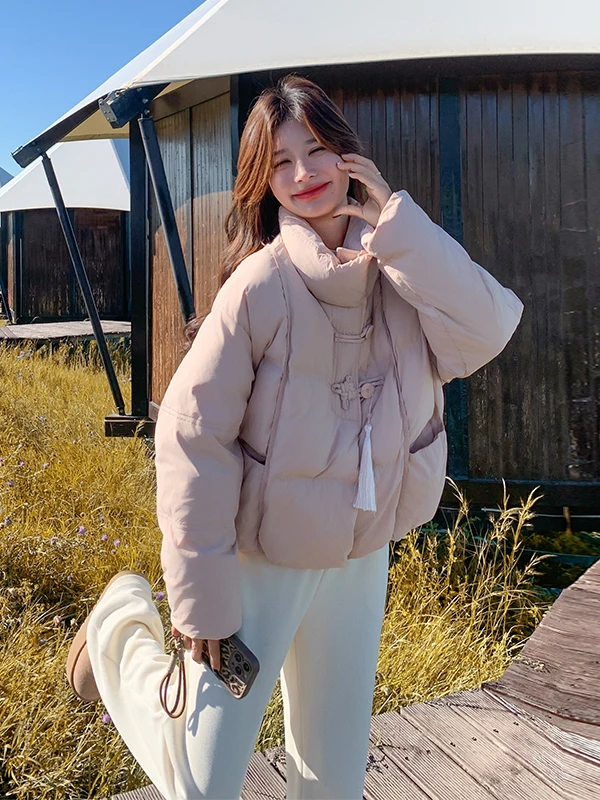 

Pink down Jaet Women's ort Loose Warm Outerwear Faux Fur Tassel Pendant Winter 2025 New Sle Sweet Slimming Coat