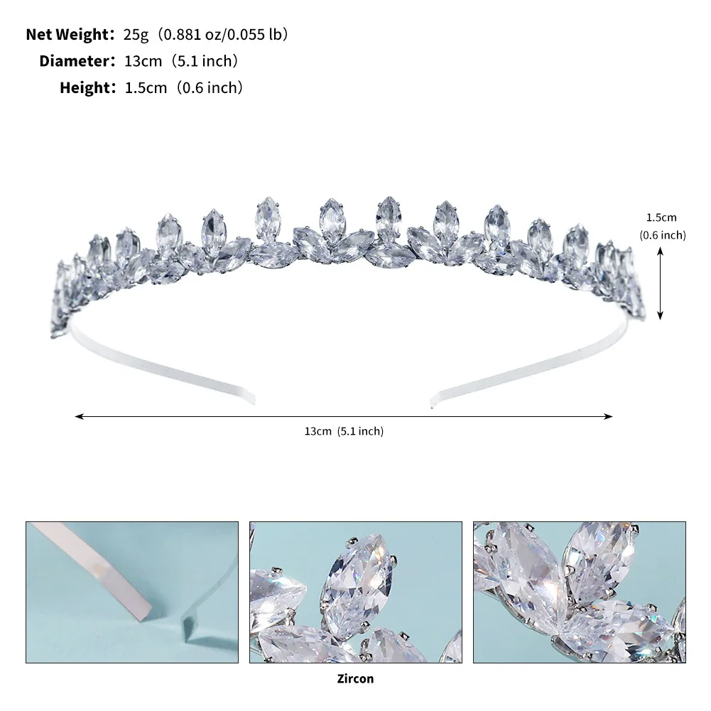 반짝이는 라인스톤 머리띠, 심플한 웨딩 헤어밴드, 실버 컬러 합금 헤어 후프, 광택 지르콘, 신부 머리 장식, 신부 헤어 쥬얼리