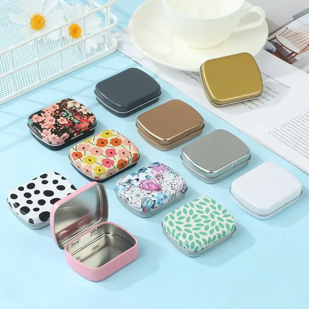 Mini Tin Box Metal Hinged with Lid Portable Rectangular Small Storage Container Candy Pill Cases for Home Organizer