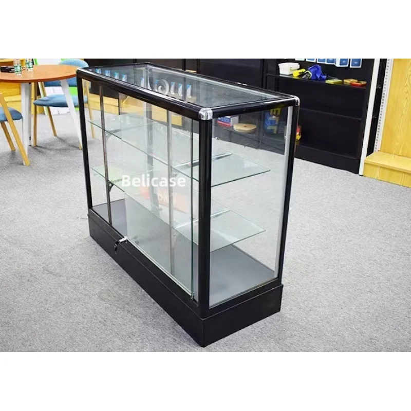 Customized.70inch Smoke Shop Store Fixture Display Adjustable Tempered Glass Shelves & Sliding Glass