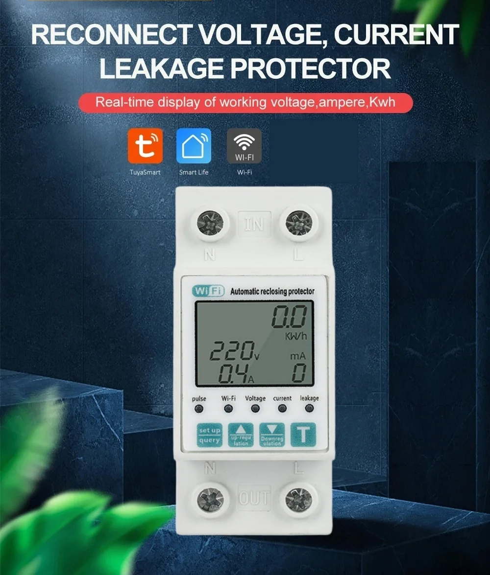 Reclosable smartlife TUYA WIFI Circuit breaker 63A 110V 220V Energy Meter Metering Timer with voltage current leakage protection