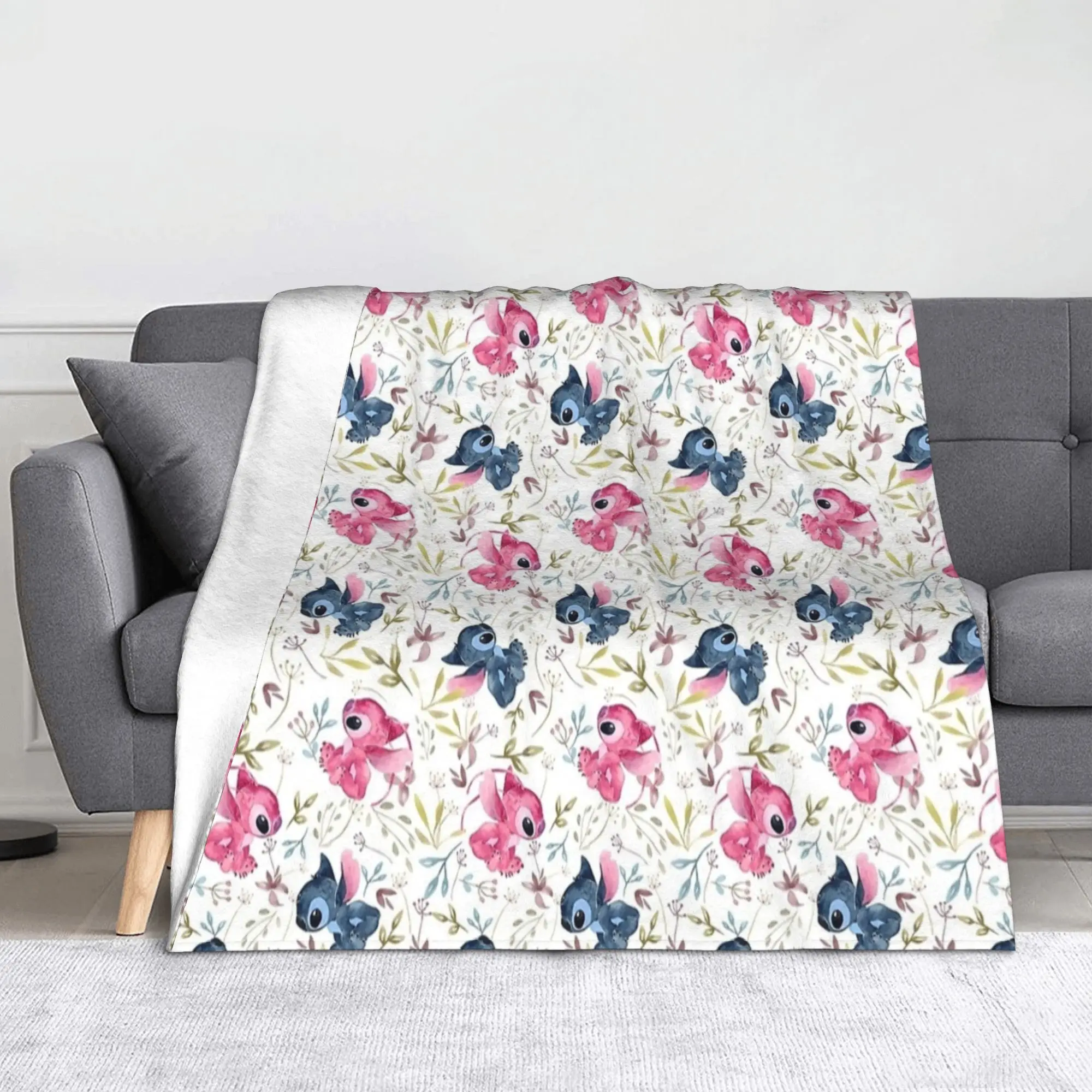 

Stitch Tropical Floral Blanket Coral Fleece Plush Summer Portable Lightweight Throw Blankets for Bed Bedroom Bedspreads