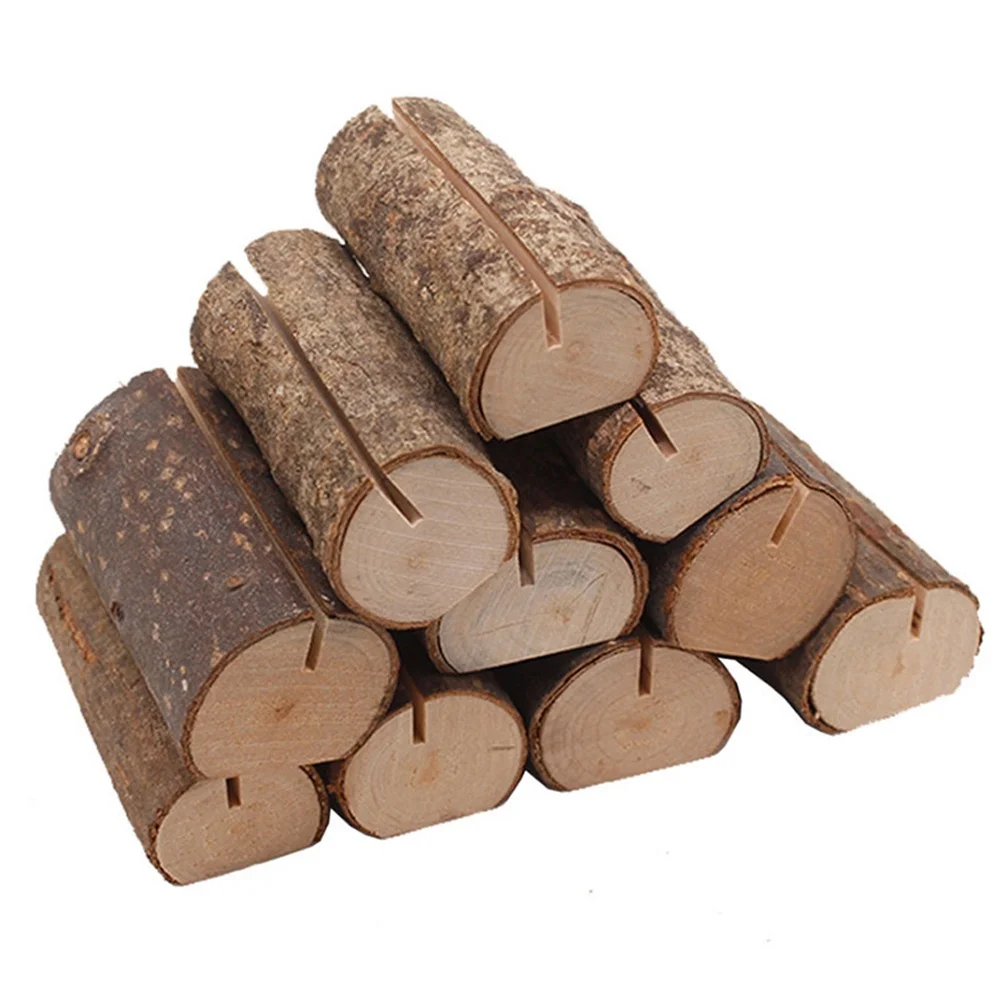 10pcs Wooden Stump Holder Card Photo Menu Memo Stand Display Name Table Number Party Hotel Restaurant