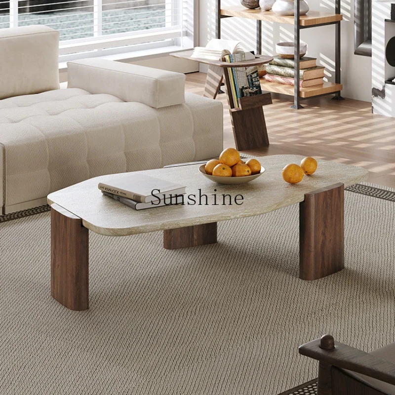 Wabi Sand wind travertine coffee table living room home modern simple solid wood tea table