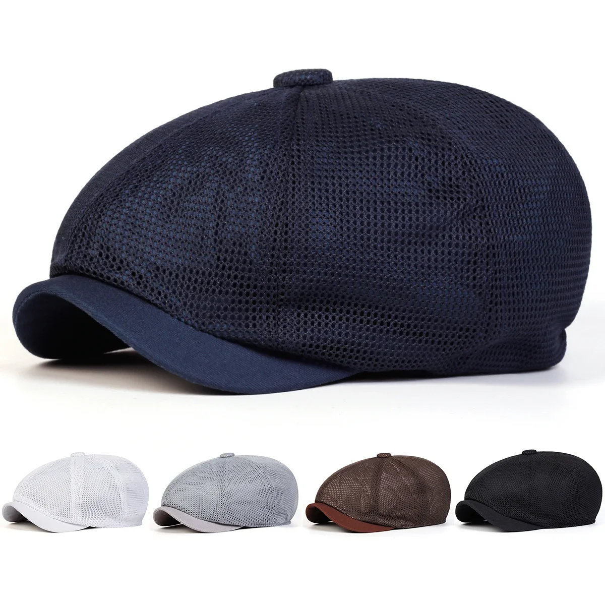 Herren Einfarbige Mesh-Atmungsaktive Casual Newsboy Caps Britische Malerhüte Frühling Sommer Achteckige Mütze Hip-Hop Baskenmütze