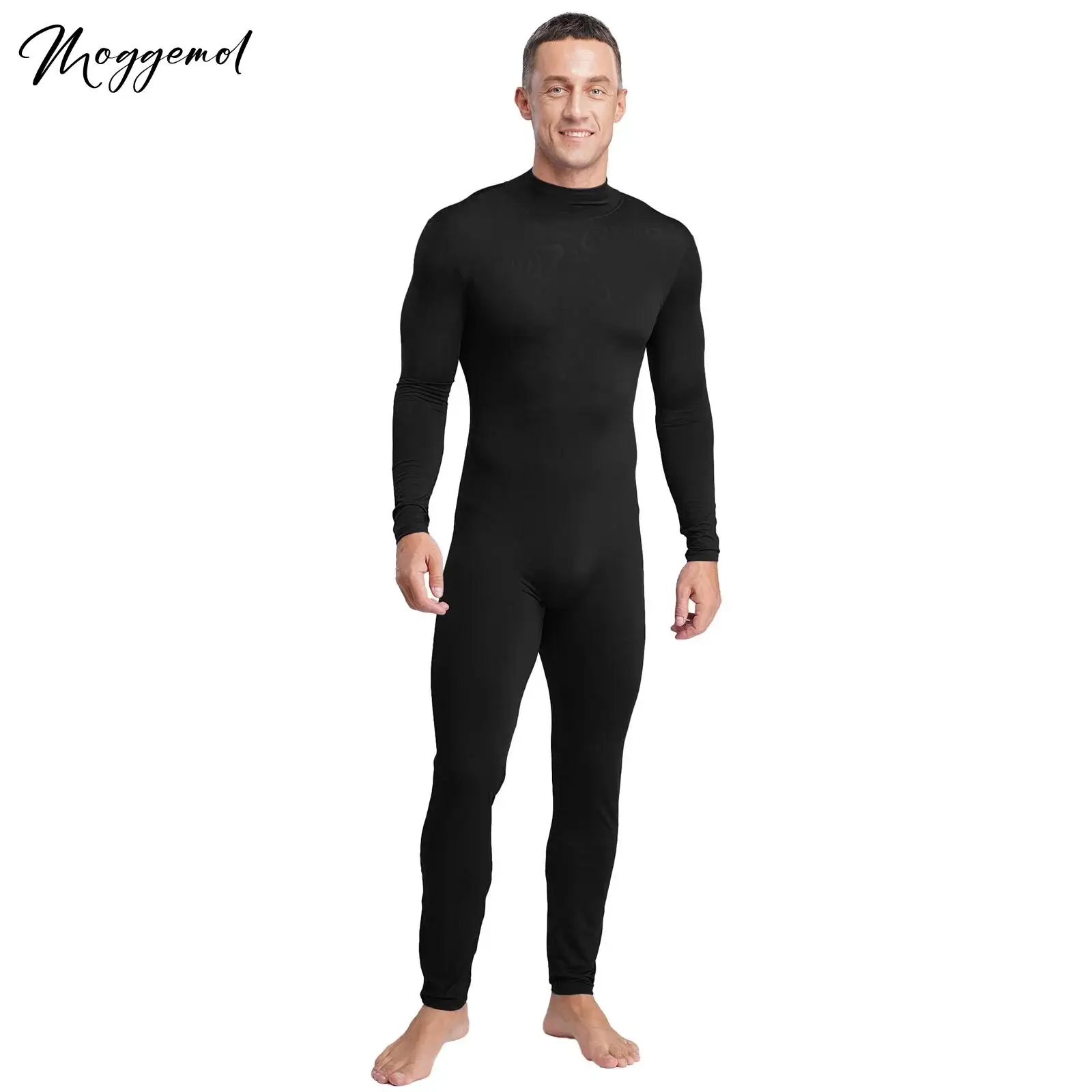

Mens Stretchy Jumpsuit Mock Neck Long Sleeve Long Pants Back Zip-up Bodycon Bodysuit Bodycon Full Catsuits Pajamas Underwears
