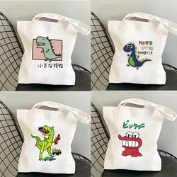 Cute Dinosaur Canvas Shopping Bag Casual Kids Shopping Bags Big capacity handbag Boy Girl Tote Shoulder Bags Student Bookbag