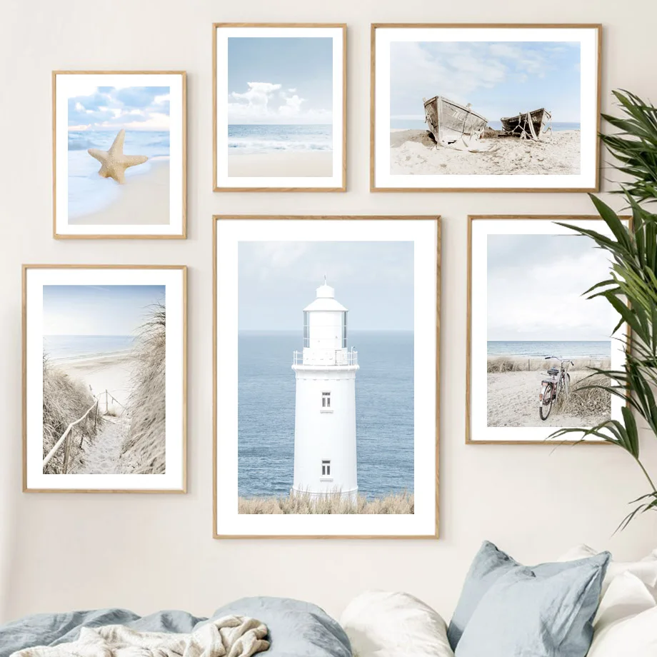 Summer Sea Ocean Beach Landscape Nature Wall Art Canvas - Modern Simple Nordic Style Bedroom  Poster Print