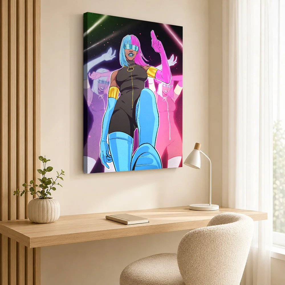 Cyberpunk Girl With Neon Dancers Canvas Painting Poster Personalized Photo Gaming Anime Wall Art for Game Room Dorm Decoration