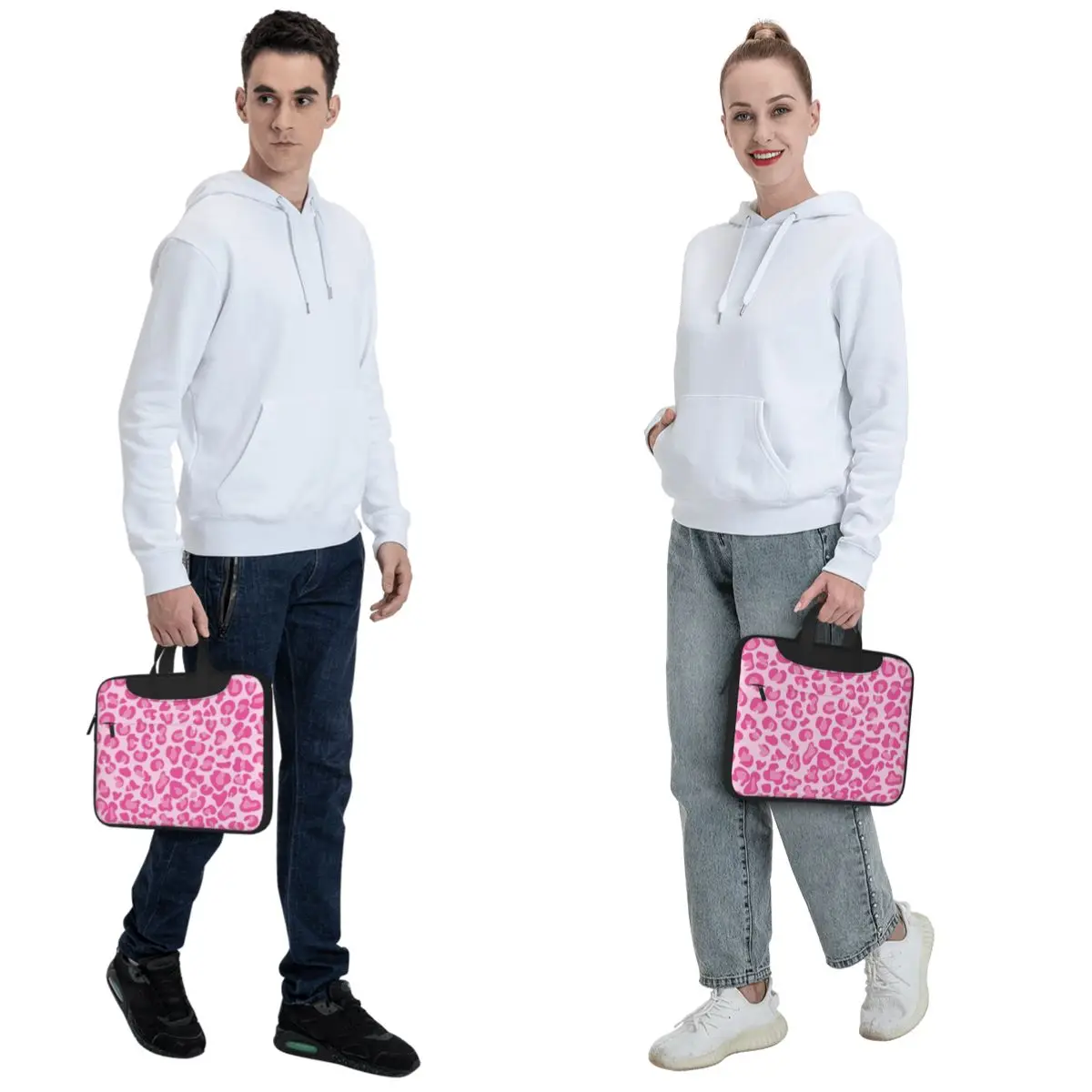 Pink Leopard Print Crossbody Laptop Bag Case Computer Bag Resistant Protective Notebook Pouch for Lenovo