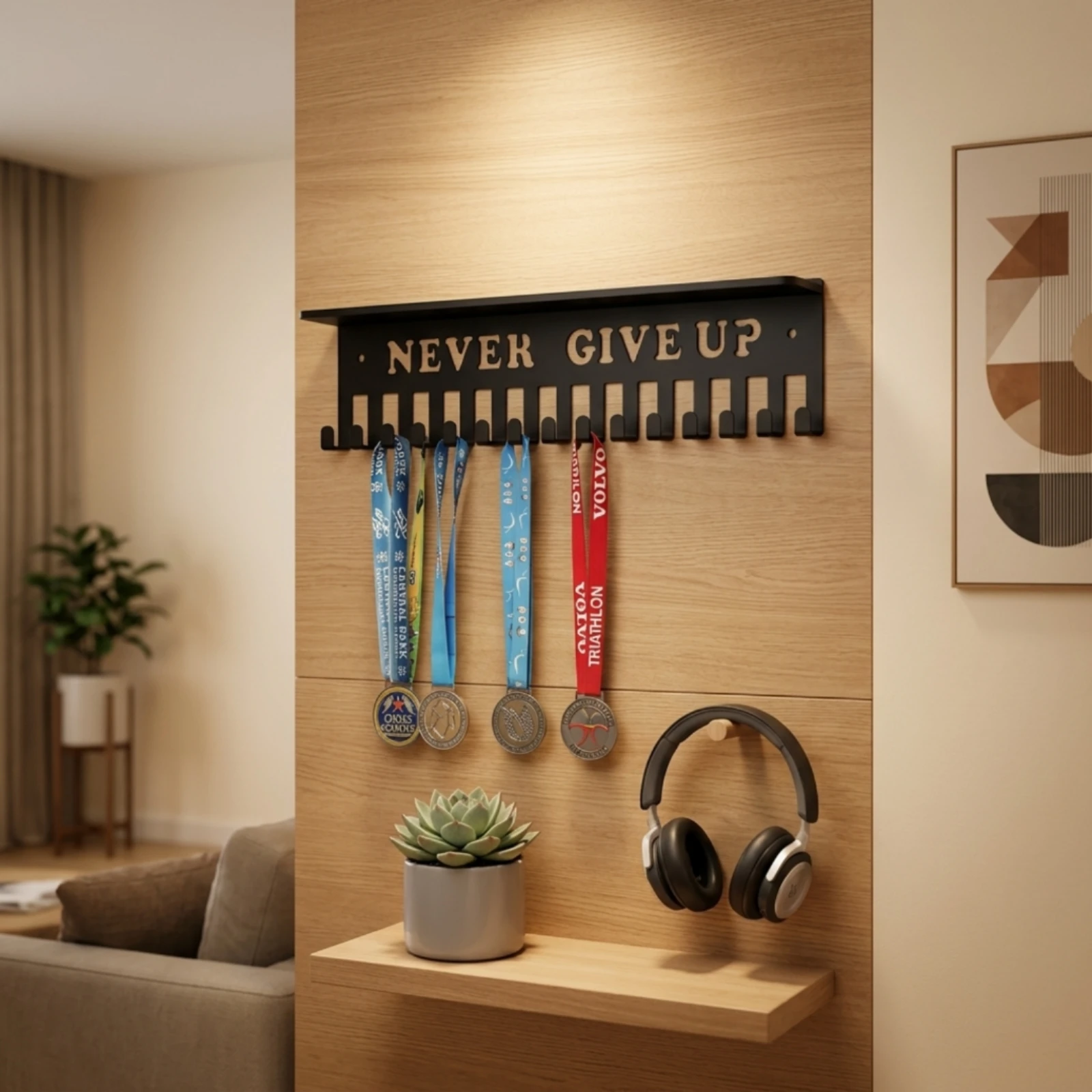 Medal Hanger with Shelf Black Medal Holder with Shelf Sturdy Simple for Athletes, Bedroom, Home Gym