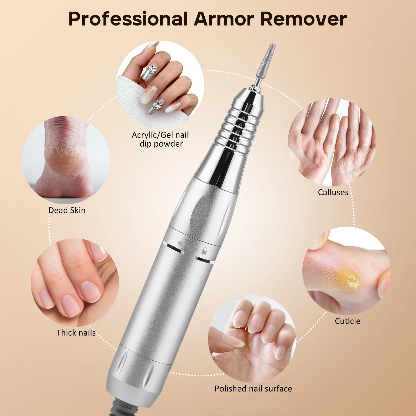 Trapano Elettrico per Unghie Ricaricabile 45000RPM, Macchina Professionale per Lucidatura Unghie, Lima Silenziosa per Manicure e Salone