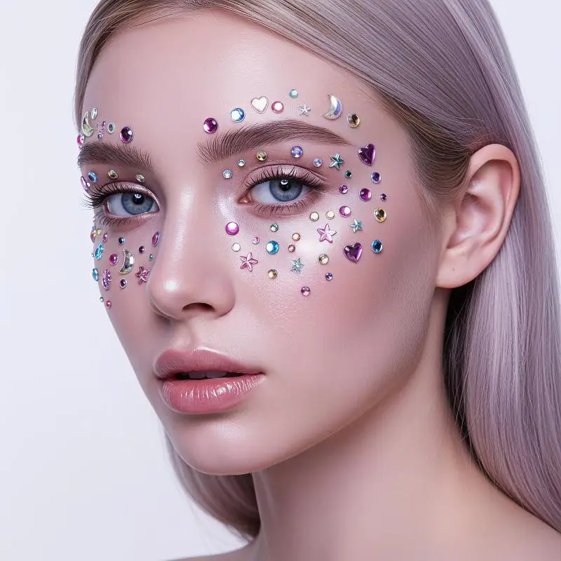 Face Gem Stickers 1Pc Self Adhesive Shiny Glitter Multiple Designs for Music Festival Cosplay DIY Makeup