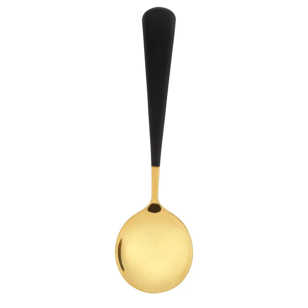 Anti Bending Rustless Steel Dinner Spoon Round Polished Melon Eating Spoon Deep Spoon Head Smooth Tableware Fruit Digging