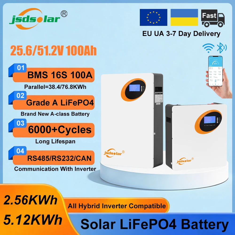 Jsdsolar Magazyn Energii LiFePO4 5.12kWh 51.2V 100Ah z BMS