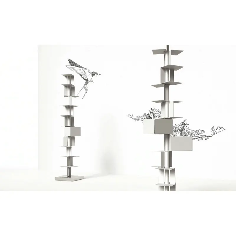 Panel Shelf Rotary Vaulted Vertical Library with 8 Shelves and 2 Drawers