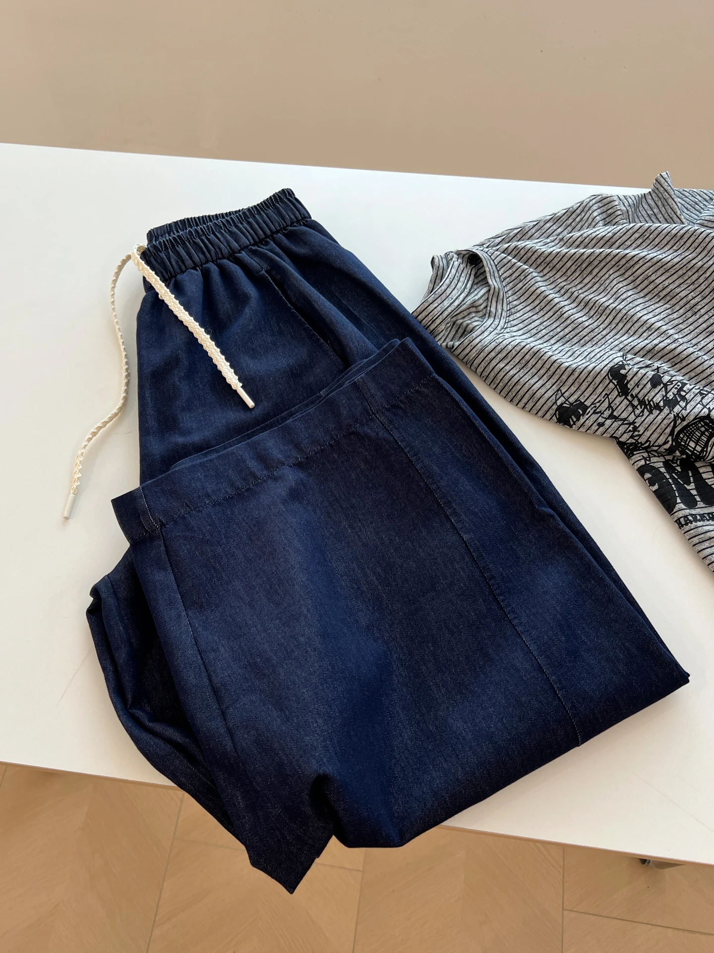 

Модные корейские свободные тонкие синие джинсы с высокой талией, женские повседневные джинсы с девятью точками, осенние новые удобные дышащие джинсы