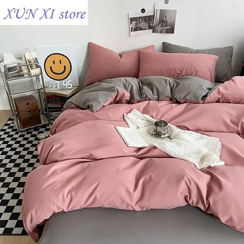 

New Style Bedding Set Washed Cotton Duvet Cover Pillowcase Solid Color Soft Comforer Quilt Cover Bedspreads Bed Linen Flat Sheet