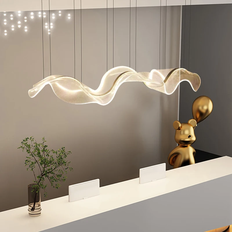 Modern Creative Design Long Wave Led Chandeliers Restaurant Bar Lamp Dining Room Home Decor Pendant lights Hanging Light Fixture