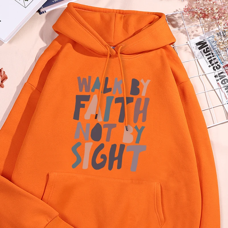 Walk By Faith Not By Sight Printing Men Hoody Fashion Loose Sweatshirt Autumn Fleece Warm Hooded Casual Crewneck Male Clothes