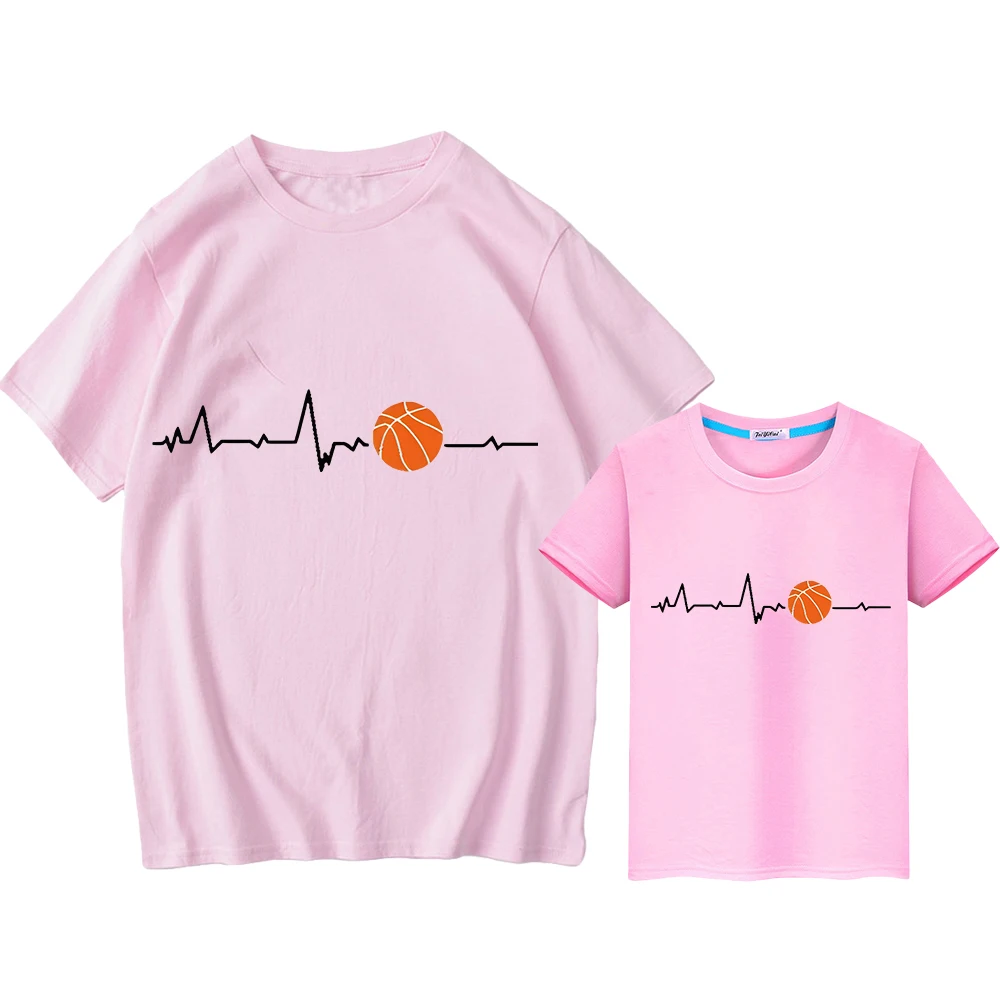 Basketball Print 100%Cotton t shirt for kids boy 10years girls anime Short y2k mom and daughter matching clothes Men women Tops