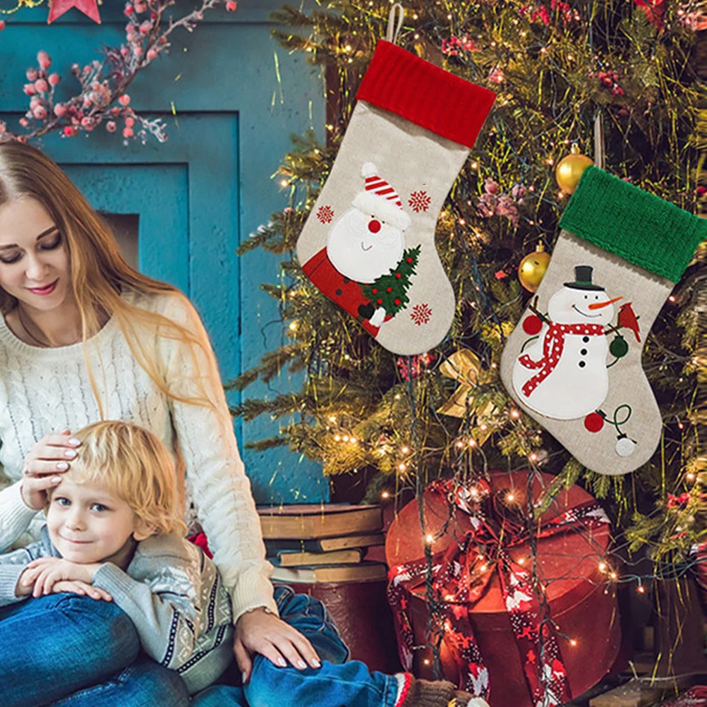 

2Pcs Xmas Tree Hanging Sock Decorative Christmas Stocking Exquisite Details Festive Atmosphere Party Decoration