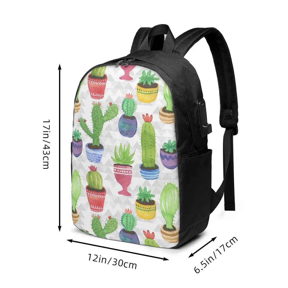 Succulent Plant Potted Watercolor Painting Backpack Travel Notebook Bag Computer College Student School Bag Laptop Shoulder Bags