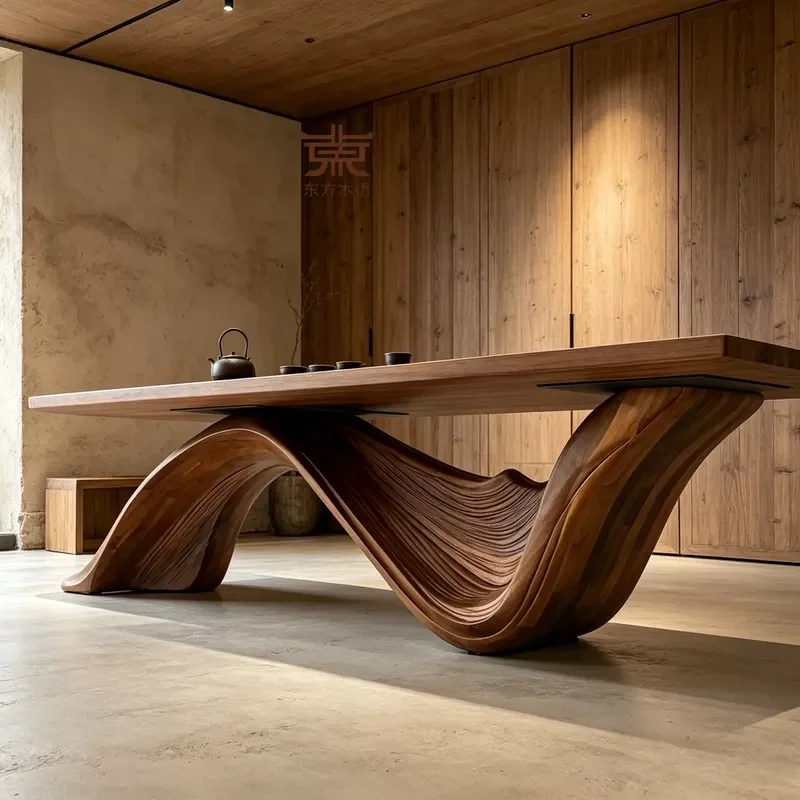 New Chinese Black Walnut Solid Wood Tea Table Mortise and Tenon Structure Modern Office Dry Brew Tea Table Italian Style
