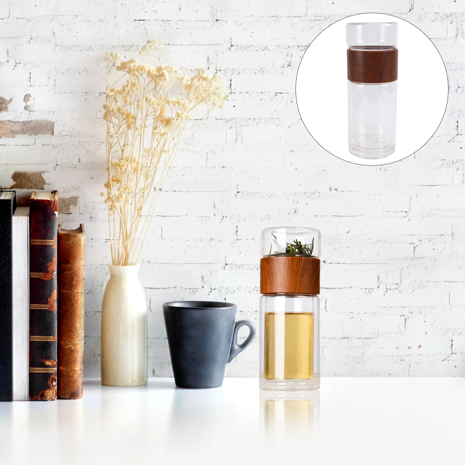 

1Pcs Double Layer Glass Tea Bottle Heat Insulation Anti Scalding Exquisite Design Portable for Travel Tea Separation Cup