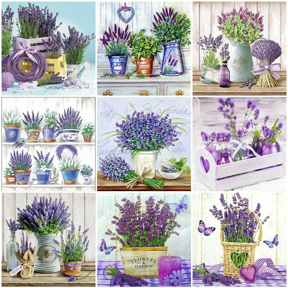 

HUACAN 5D Diamond Painting Lavender Full Drill Square Diamond Embroidery Flower Diamond Mosaic Picture Of Rhinestone Home Decor