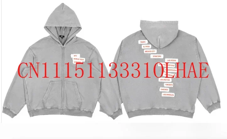 Grauer Vintage-Hoodie ARIRANG WORLD TOUR Tour, trendiges Outfit, Kapuzen-Cardigan-Jacke