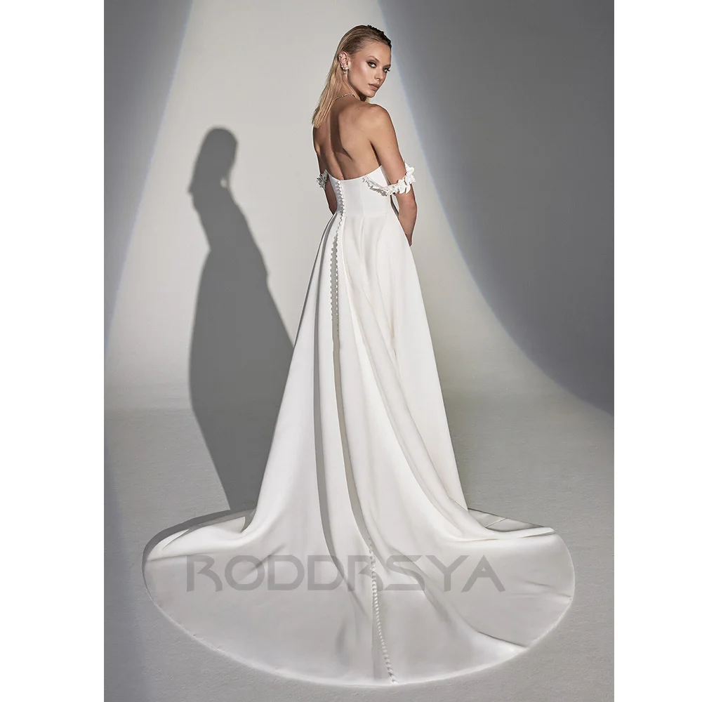 RODDRSYA Elegant Boho Wedding Dress For Women 2023 Sweetheart Off The Shoulder 3D Flowers Backless With Button Vestidos De Novia