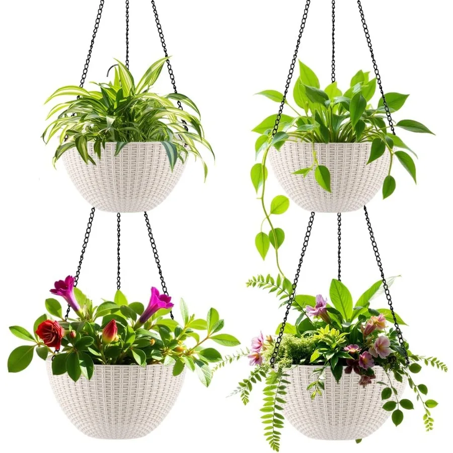 

Hanging Planters for Indoor Outdoor Plants 8 and 10 Inch 4 Packs Plant Hanger with Drainage Holes Hanging Basket Flower Pot Per