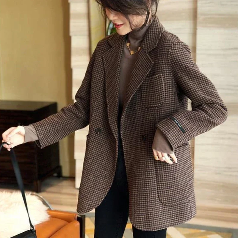 

Plaid Blazer Woman Check Wool & Blend Outerwears Clothes Tweed Coats for Women Jacket Spring on Offer U307