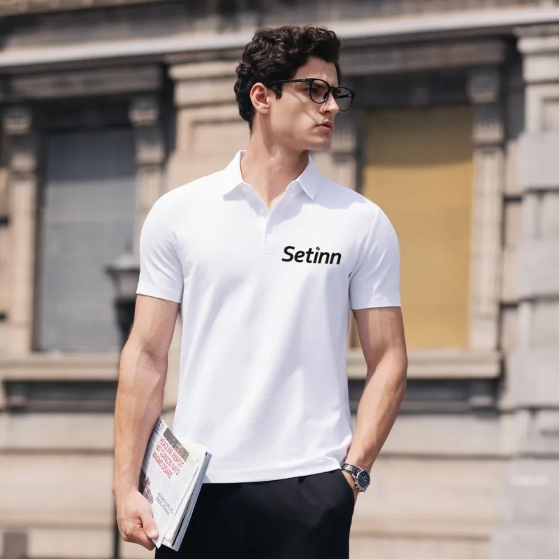 

Новинка 2023 года, мужская летняя футболка с короткими рукавами для гольфа, дышащая, быстросохнущая, мужская, с откидной крышкой, однотонная, простая, деловая, повседневная