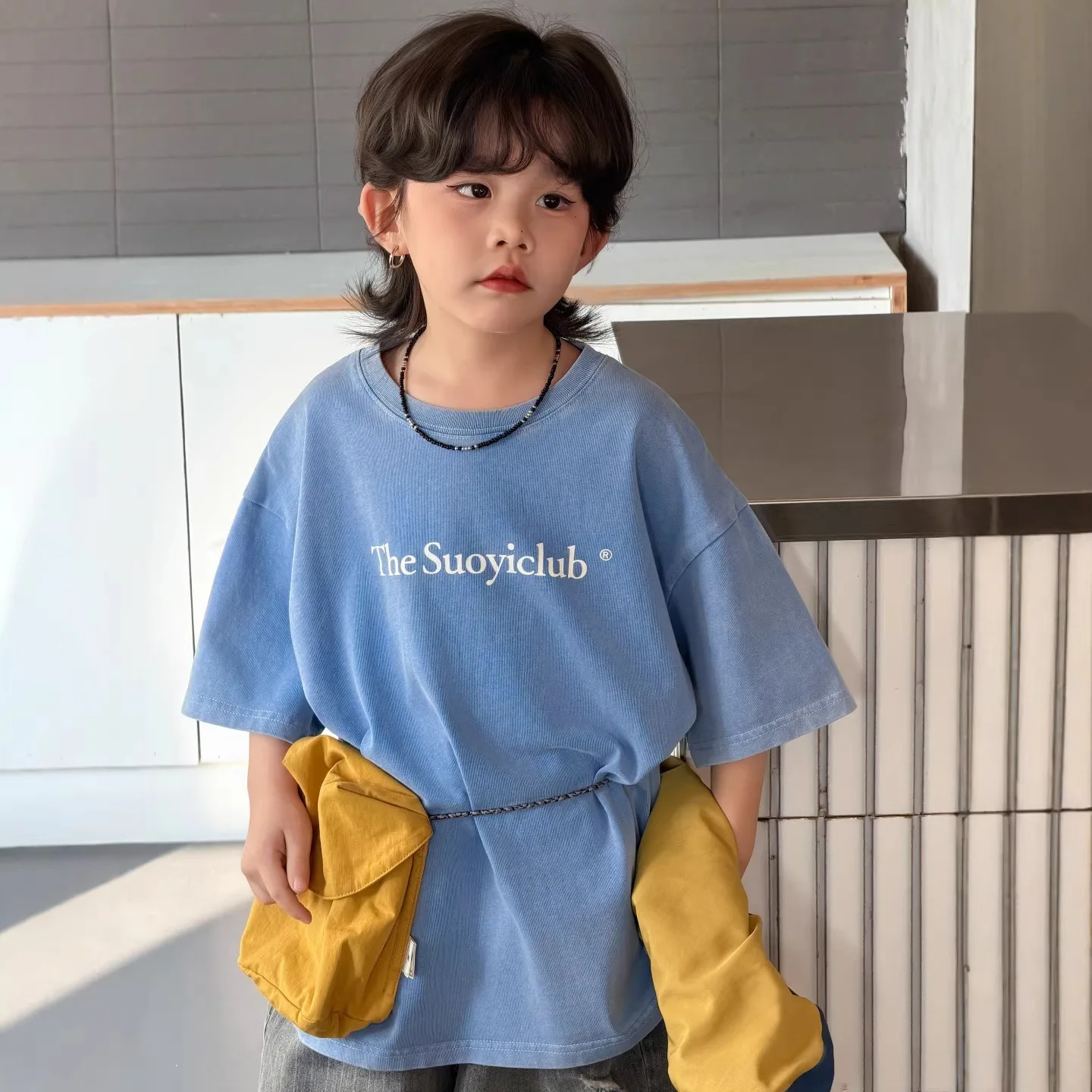 Boys T Shirt 22026 Spring and Summer New Children's Clothing Korean Style Boys and Girls American Retro Printed Letter T Shirt