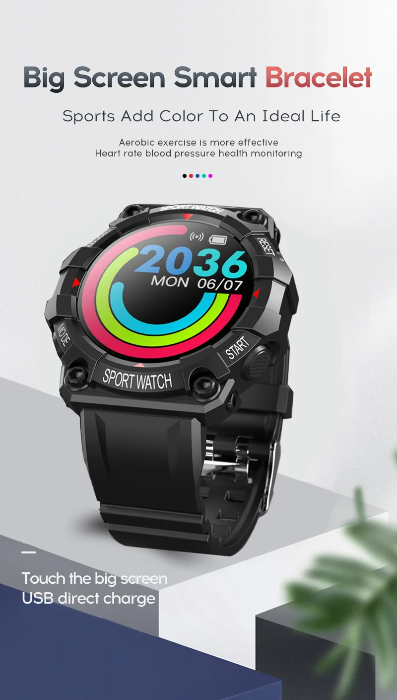 FD68 smartwatch monitorowanie stanu zdrowia informacje przypomnienie w trybie gotowości multi sport kolorowy zegarek z dużym ekranem