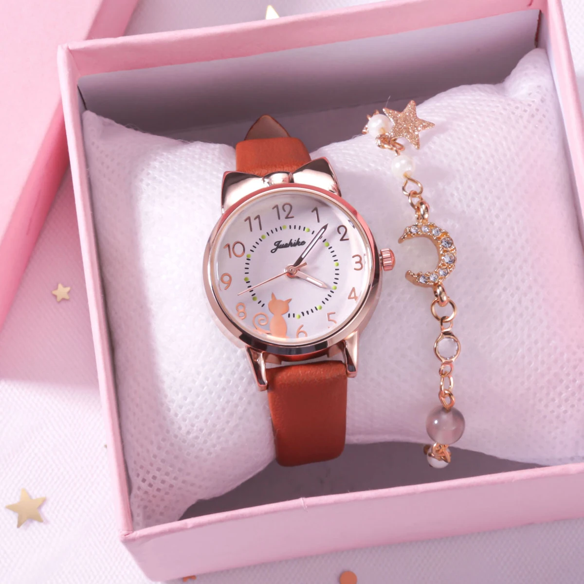 Fashion Kids Love Digital Dial Children Watch Set Leather Strap Quartz Watches Kid Girls Clock Children Watch + Bracelet no box