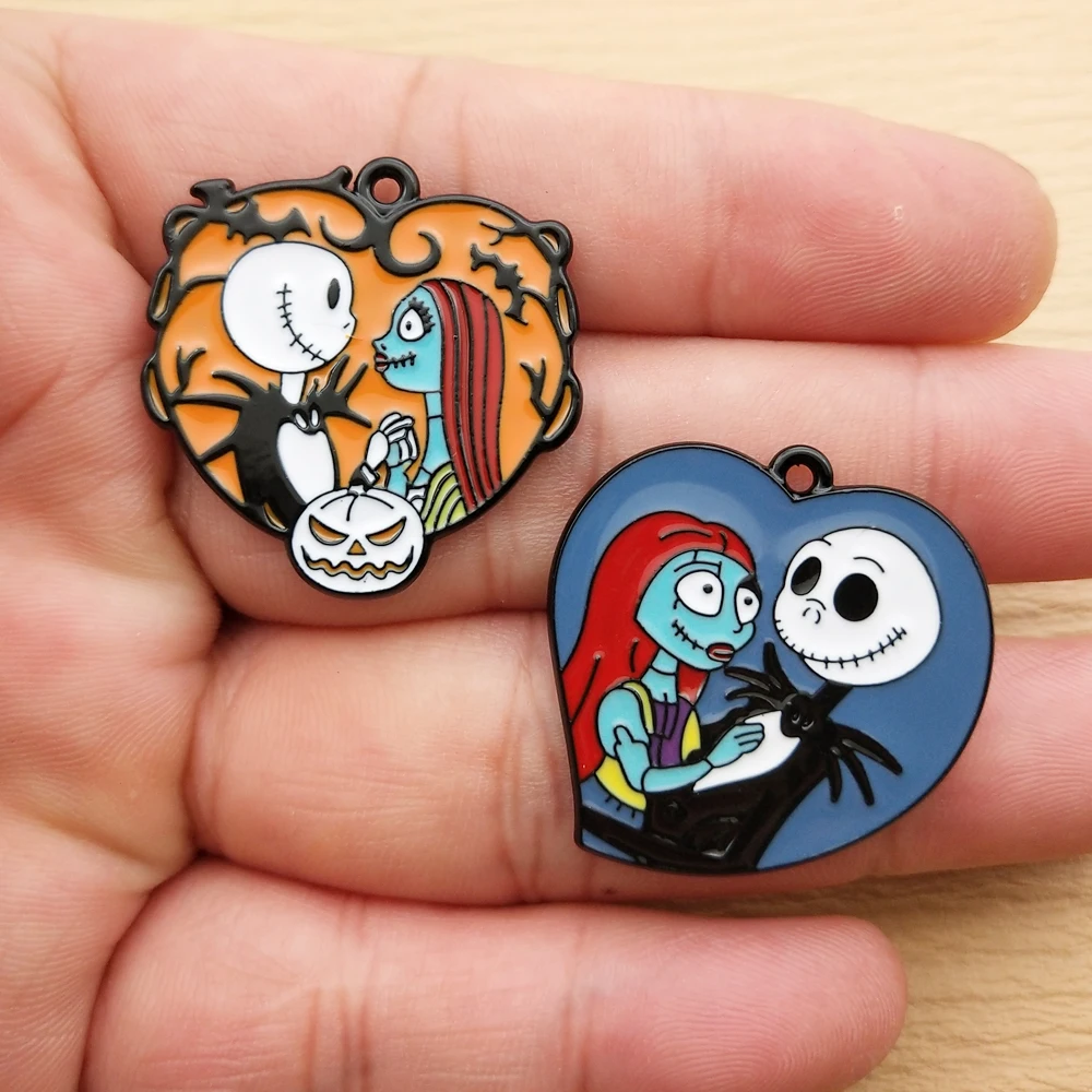 10 Uds. De accesorios de joyería con dijes de pesadilla antes de Navidad, collar esmaltado, pendiente, colgante Diy, fabricación de aleación de Metal chapado en negro