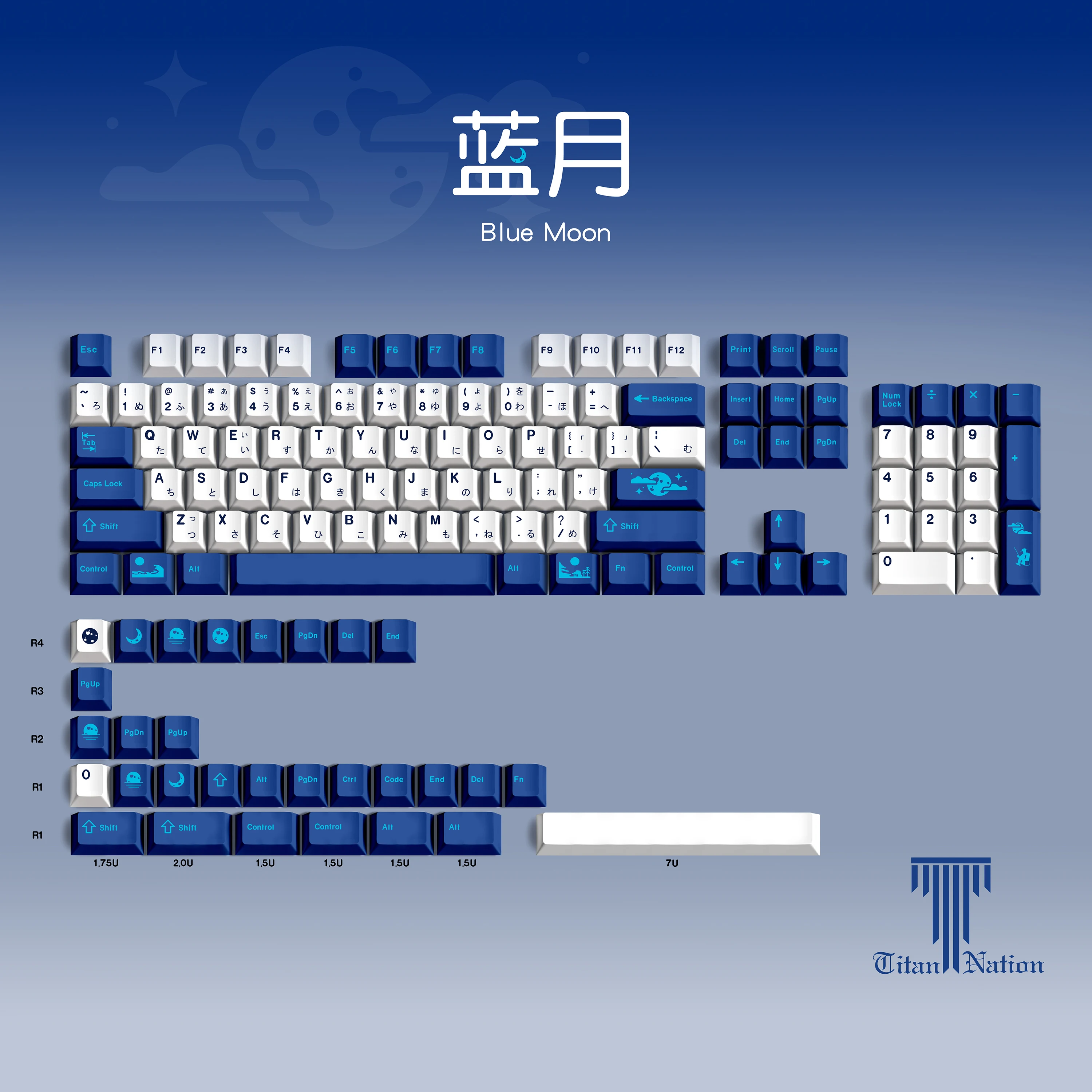 

Blue Moon Theme 134Keys Cherry Profile PBT Dye Sublimation Keycaps For GX87 Crush80 Rainy75 Hi8 Hi75 Lucky65 Mechanical Keyboard