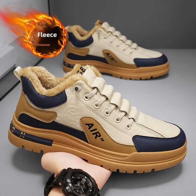 

Men's Winter Warm Casual Sports Shoes 2025 New Style Thick Bottom Leather Second Cotton Wool Lined Comfortable Sneakers